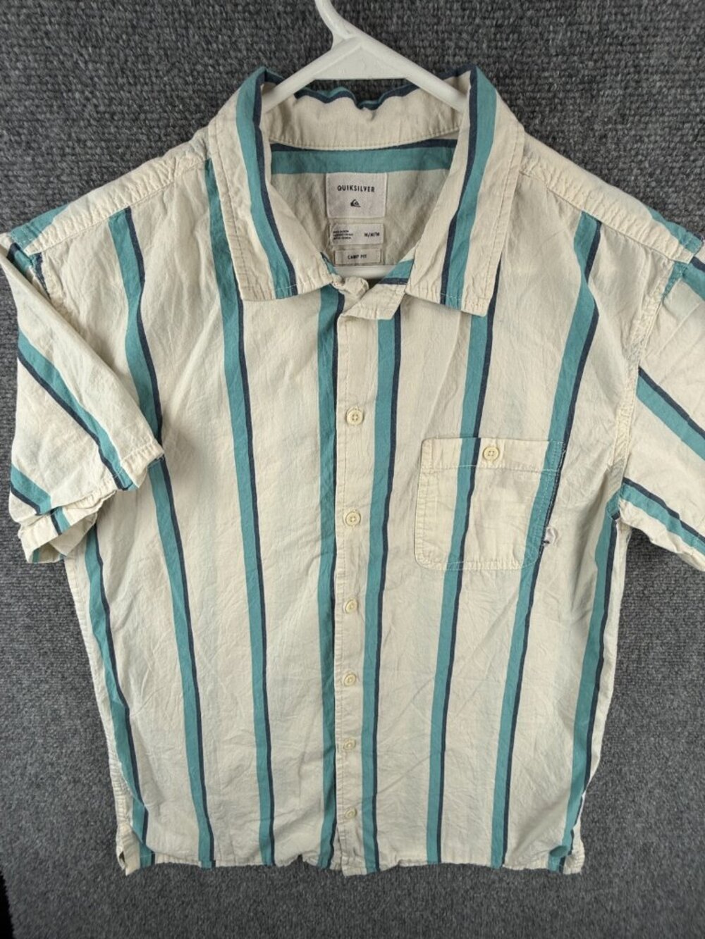 Quiksilver Quicksilver Button Up Short Sleeve Medium Blue White Stripe Camp